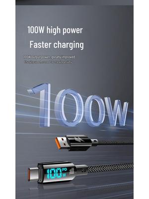 Цифровой дисплей, кабель для быстрой зарядки A-C мощностью 100 Вт для телефонов Apple, Samsung, Huawei, Xiaomi