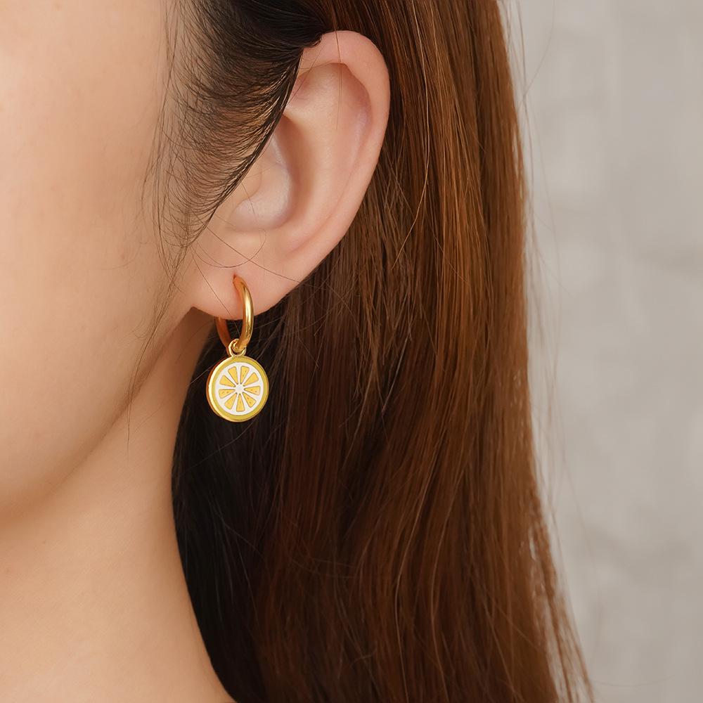 Niche Creative Lemon Slice Summer Earrings - Versatile Stainless Steel Fruit Hoops for Women