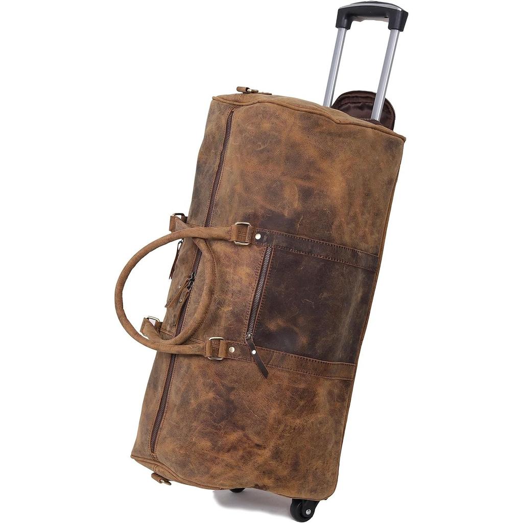 Weekender Leather Duffel Bag for Men Overnight Vintage Travel Duffle with Shoulder Strap Carry On Sports Gym 24 Inch