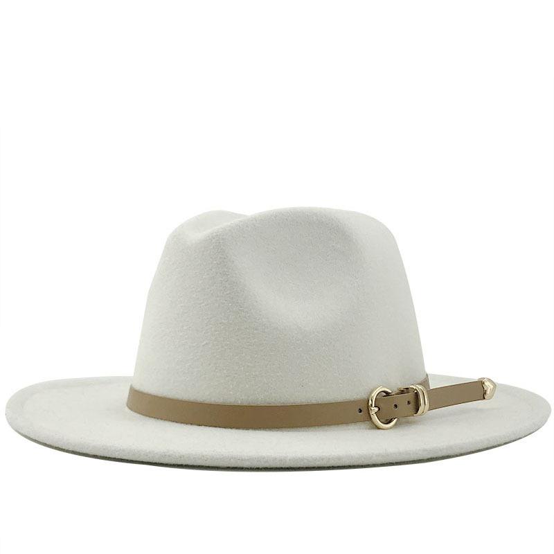 New Men Women Flat Brim Panama Style Wool Felt Jazz Fedora Hat Cap Gentleman Europe Formal Hat White Floppy Trilby Party Hat