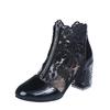 Fashion Boots Women's Mesh Floral Embroidery Clear Chunky Heel Boots Pointed Toe Platform Short Boot Mid Thick Heeled Pumps Zapatos
