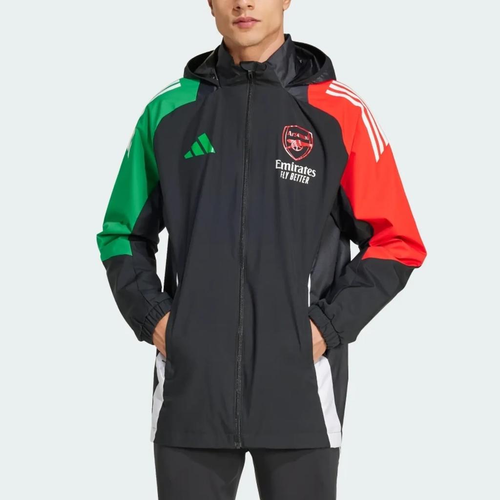 Мужские куртки Adidas Арсенал Мужские Черные с капюшоном (Несъемный) Умеренный