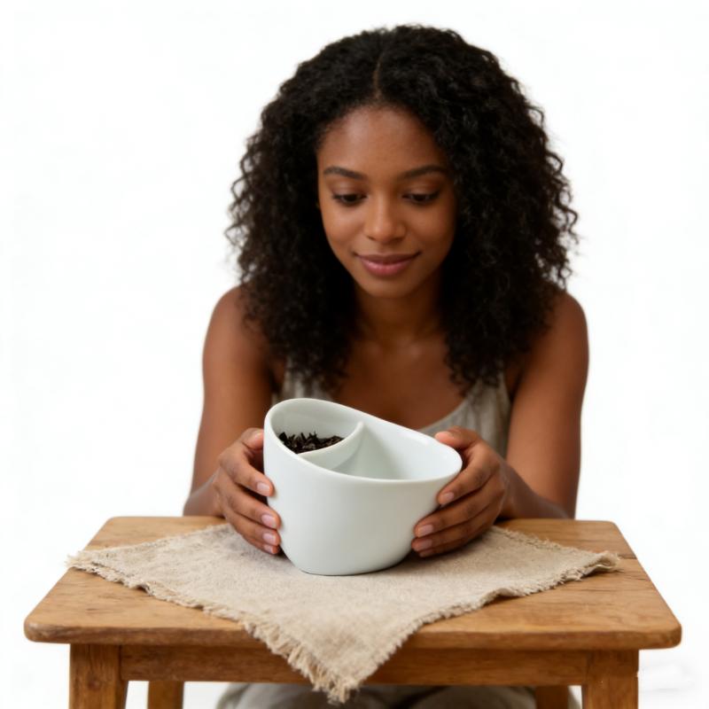 350ml Black Wobble Tea Cup - Porcelain Teacup with Tea Strainer, Unique Tilt Base, Stylish & Functional Home & Office Drinkware