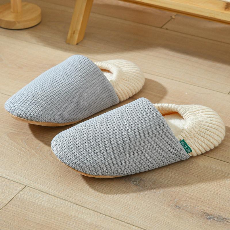 Осень и зима домашние в помещении в японском стиле мужские и женские флисовые термо-мешок и мягкая подошва бесшумные напольные хлопковые тапочки