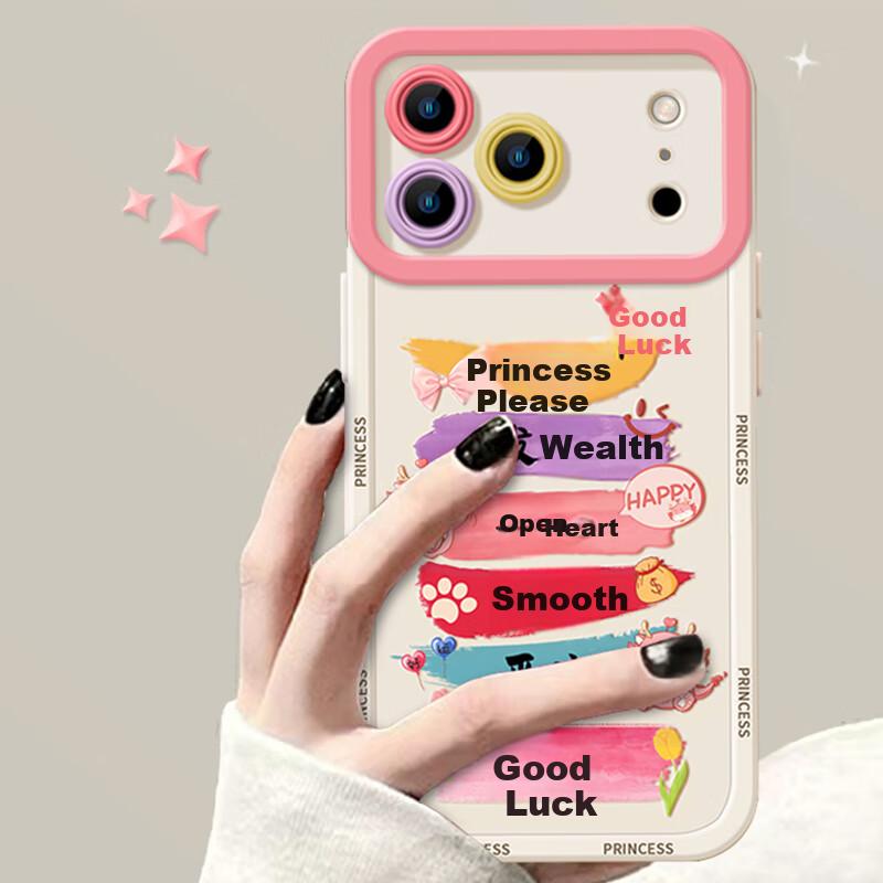 Full Coverage Lens Anti-fall iPhone 17 Pro Case, Thin and High-end Creative Cartoon Soft, with Hanging Rope for Good Luck