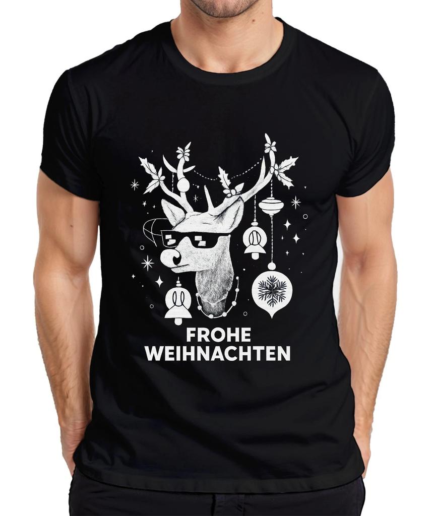 FROHE WEIHNACHTEN Rentier Sonnenbrille Hirsch Weihnachtskugeln Herren T-Shirt