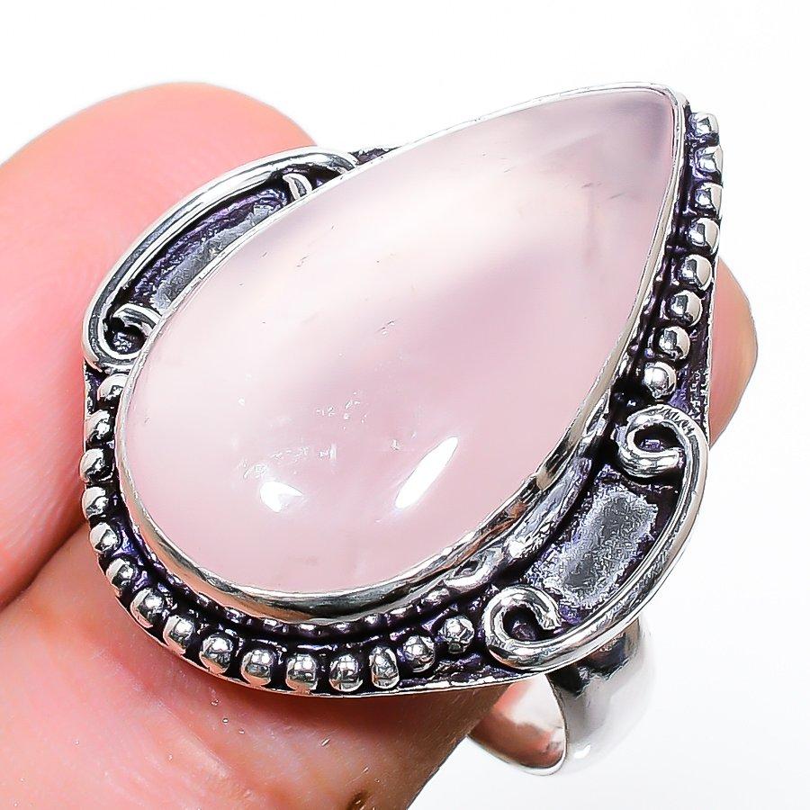 Rose Quartz Gemstone Handmade 925 Sterling Silver Jewelry Pendant 3.15"