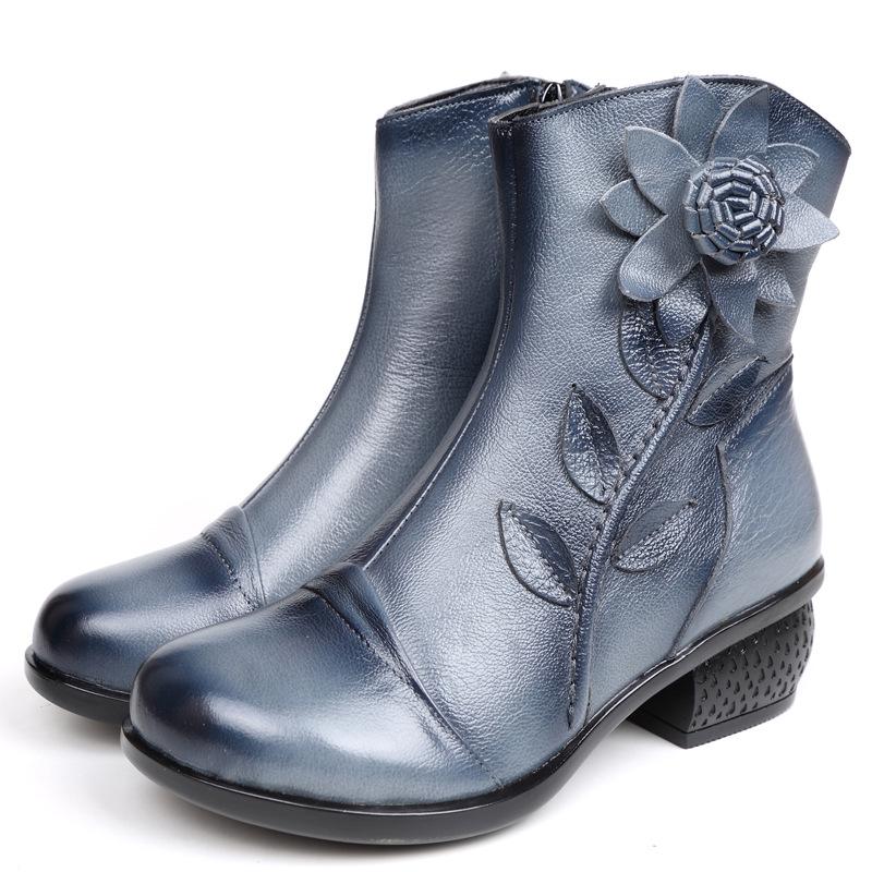 Зимние сапоги в стиле ретро Ботильоны ручной работы Обувь из натуральной кожи Женская обувь Женские кожаные сапоги