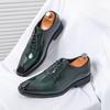 British Style Point-toe Men's Business Leather Shoes Lace-up Shoes Formal Dress Shoes Men Office Gentleman Shoes Green