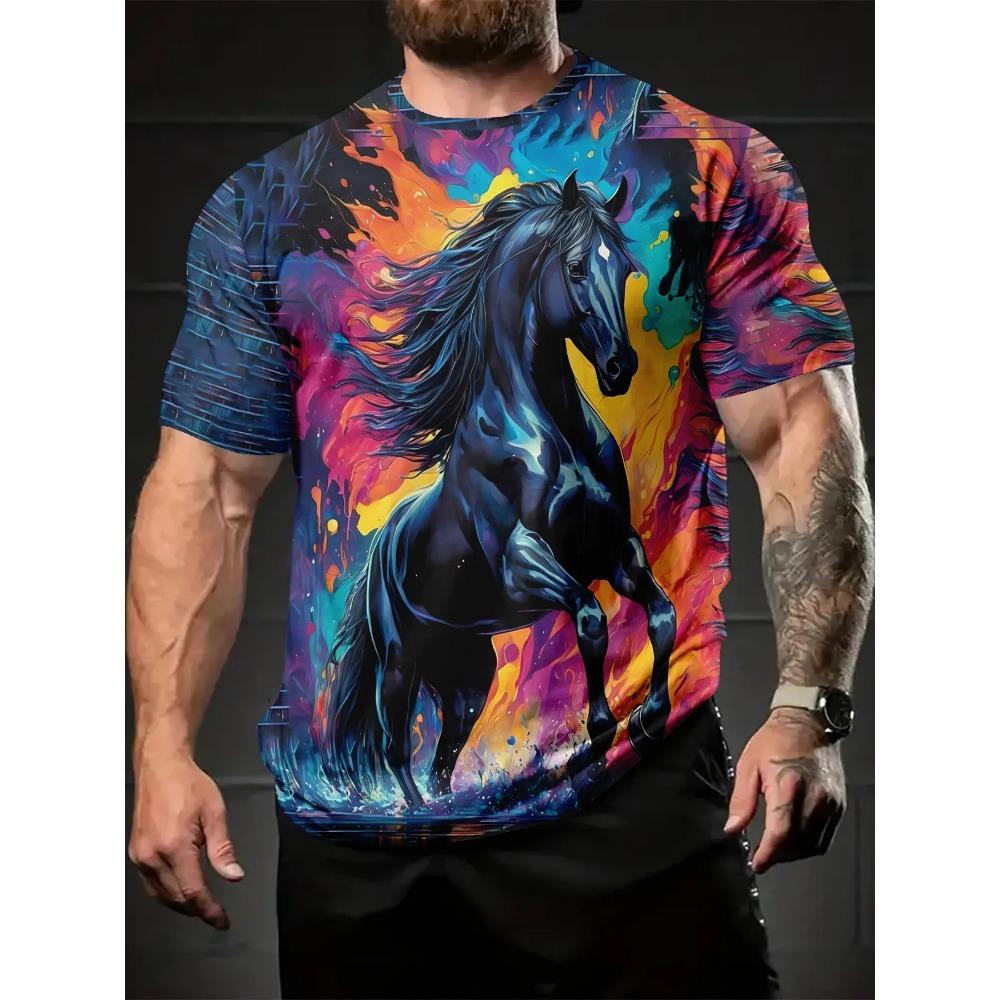 Модная мужская свободная футболка с животным принтом, с коротким рукавом, круглым вырезом, одежда в уличном стиле