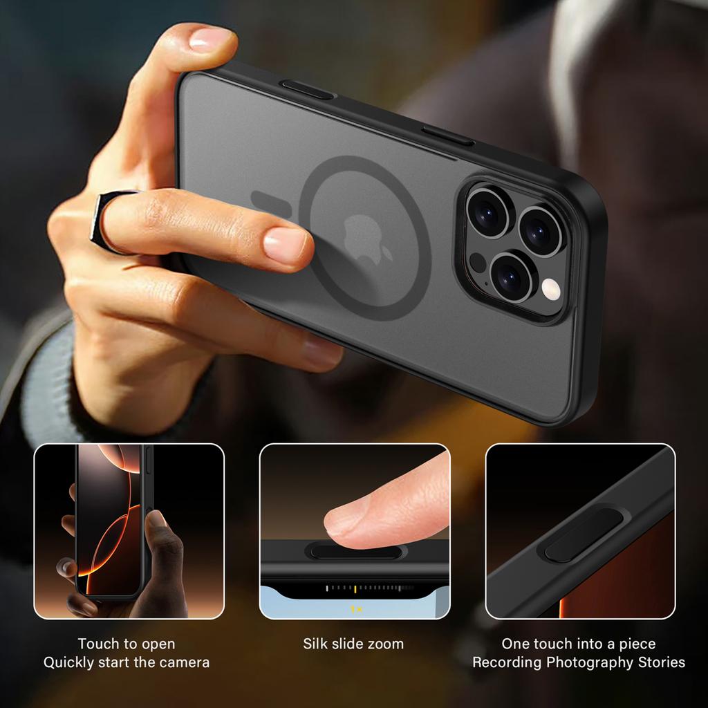 IPAKY For iPhone 16 Pro Max Magnetic Case Shockproof TPU + PC Matte Phone Back Cover