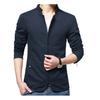 Повседневный мужской осенний однотонный блейзер тонкого приталенного кроя со стойкой, молнией и карманами