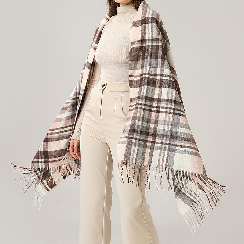 Scarf Women's Simple Imitation Cashmere Scarf Women's Autumn and Winter New Knitted Warm Shawl