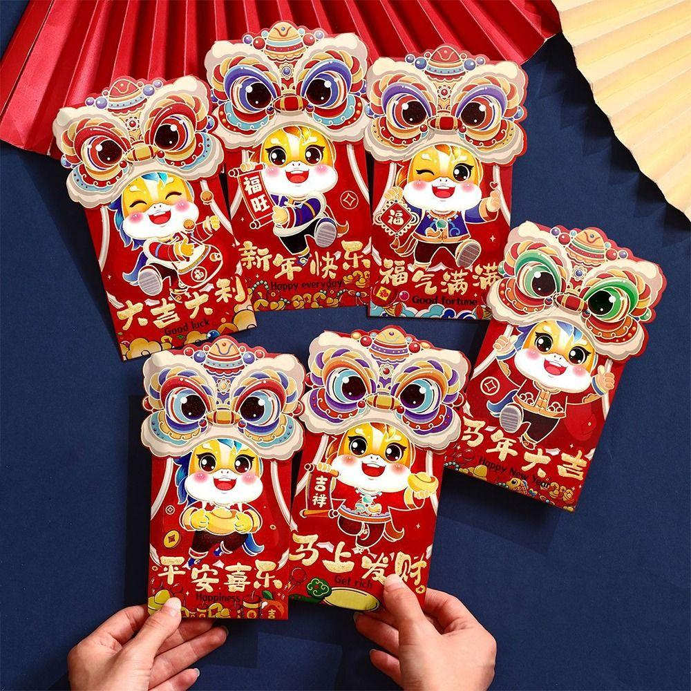 6pcs Thickened Lucky Money Bag Mixed Pattern Red Packet Cartoon Red Envelope  Wedding