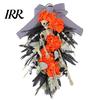 Built-in Lanyard Wreath Halloween Skeleton for Front Door, Spooky Skull Teardrop Swag with And Floral Arrangement Artificial Flowers Bow Gothic
