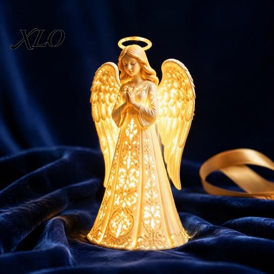 Indoor Atmosphere Lighting Praying Angel Night Light, Resin Decorative Figurine with Warm LED Lights Handicraft Art for Living Room Home Decor,