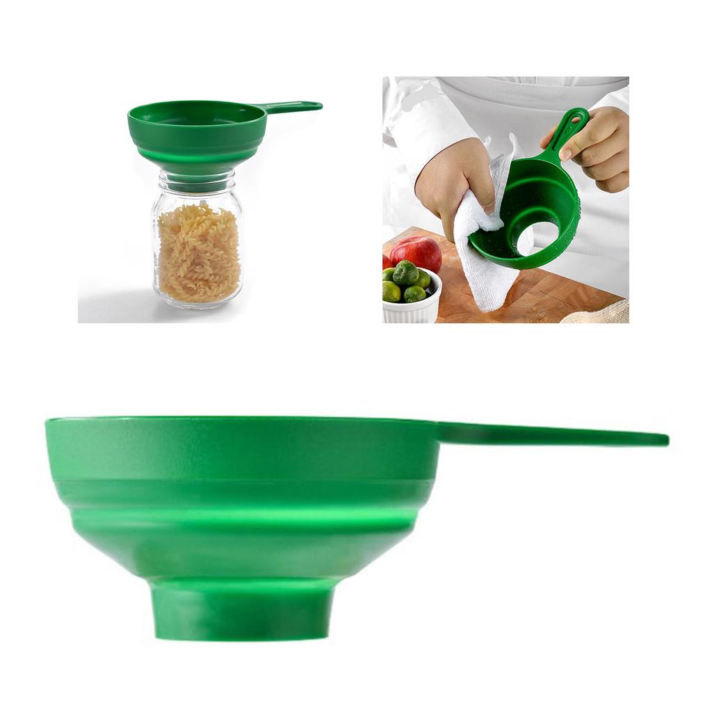 Силиконовая кухонная воронка складная многофункциональная с широким горлом зеленая