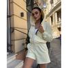 Womens Oversized Casual Lounge Set With Zipper Front Cardigan Cropped Shorts Soft Cotton-Blend Outfit