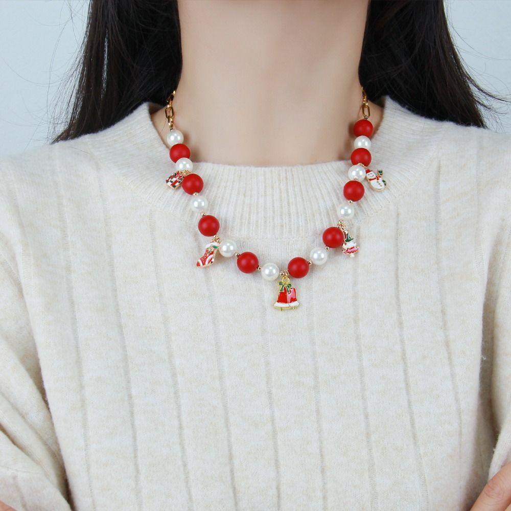 Мультяшное Рождественское Ожерелье Цепочка на Ключицу Мультяшный Кулон Чокер Универсальная Жемчужная Цепочка Фестиваль