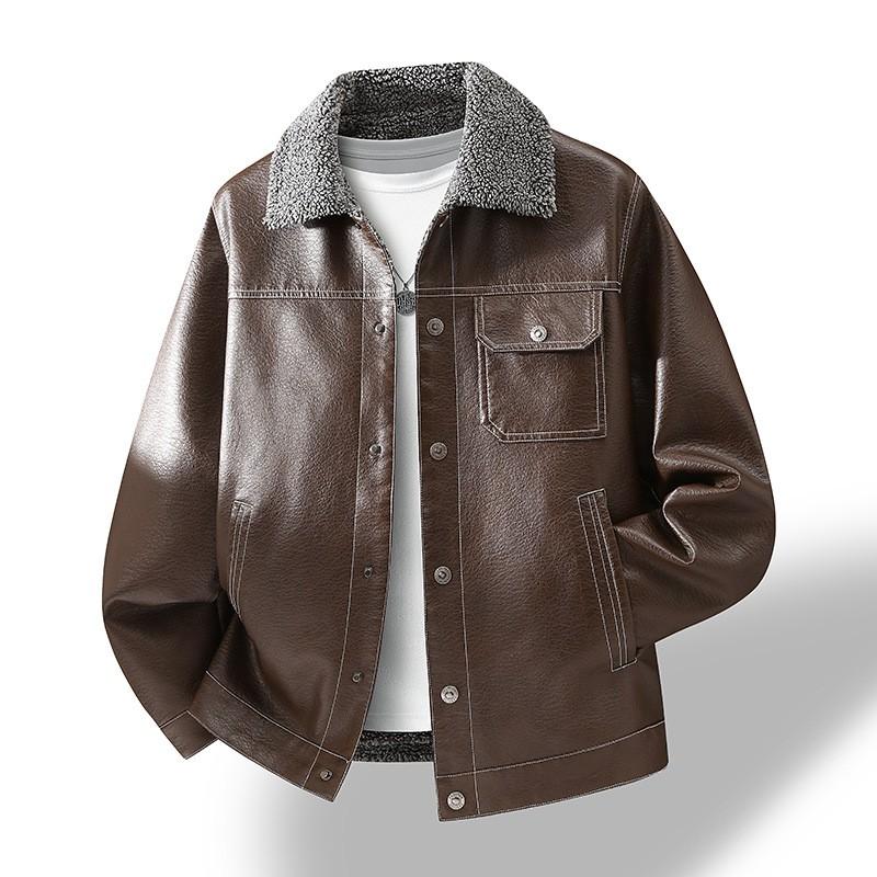 Mens Faux Leather Jacket With Fleece Lining Windproof Water Resistant Oversized Casual Coat Winter