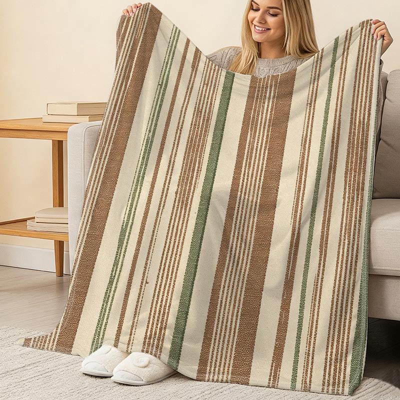 4 Seasons Striped Fleece Blanket | Thick Soft Warm, Perfect for Home Relax, Guest Room Single Use, Christmas & Halloween