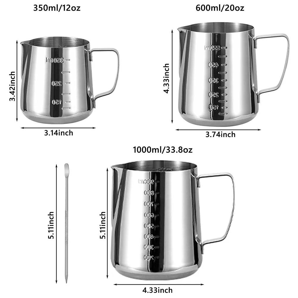 Кувшин для вспенивания молока со шкалой, кувшин для сливок из нержавеющей стали и игла для вспенивания молока для латте-арта, эспрессо и капучино