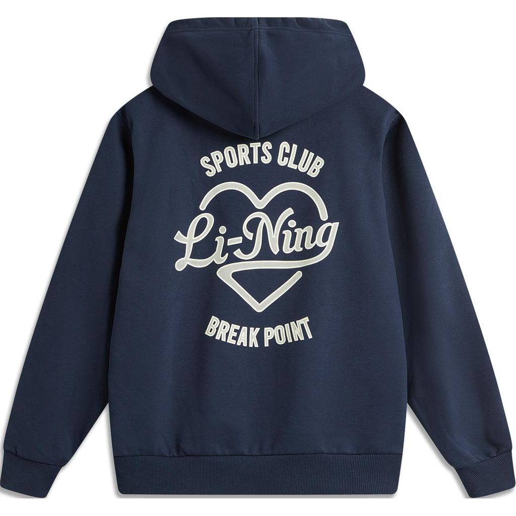 Li Ning Sports Lifestyle Series Letter Fleece Loose Hooded Pullover Long Sleeve Sweatshirt Women Sweatshirt Deep-Iris-Blue AWDU452-6