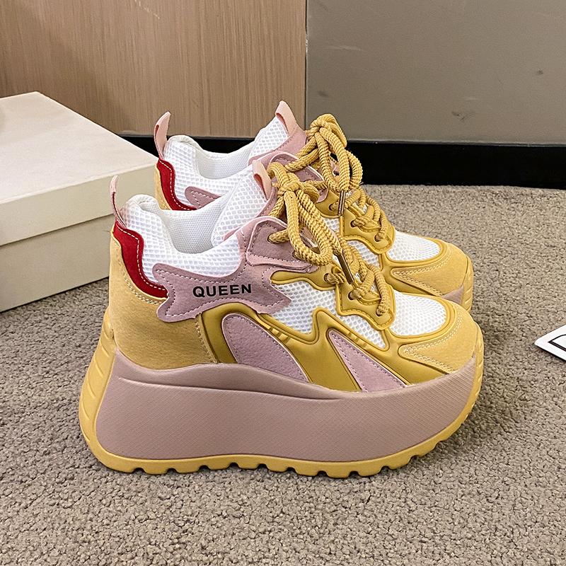 Модные женские кроссовки на высокой платформе 10 см 2024 Новые осенние дышащие массивные повседневные кроссовки для папы Толстая подошва Тренировочные кроссовки Сетчатые кроссовки Женские