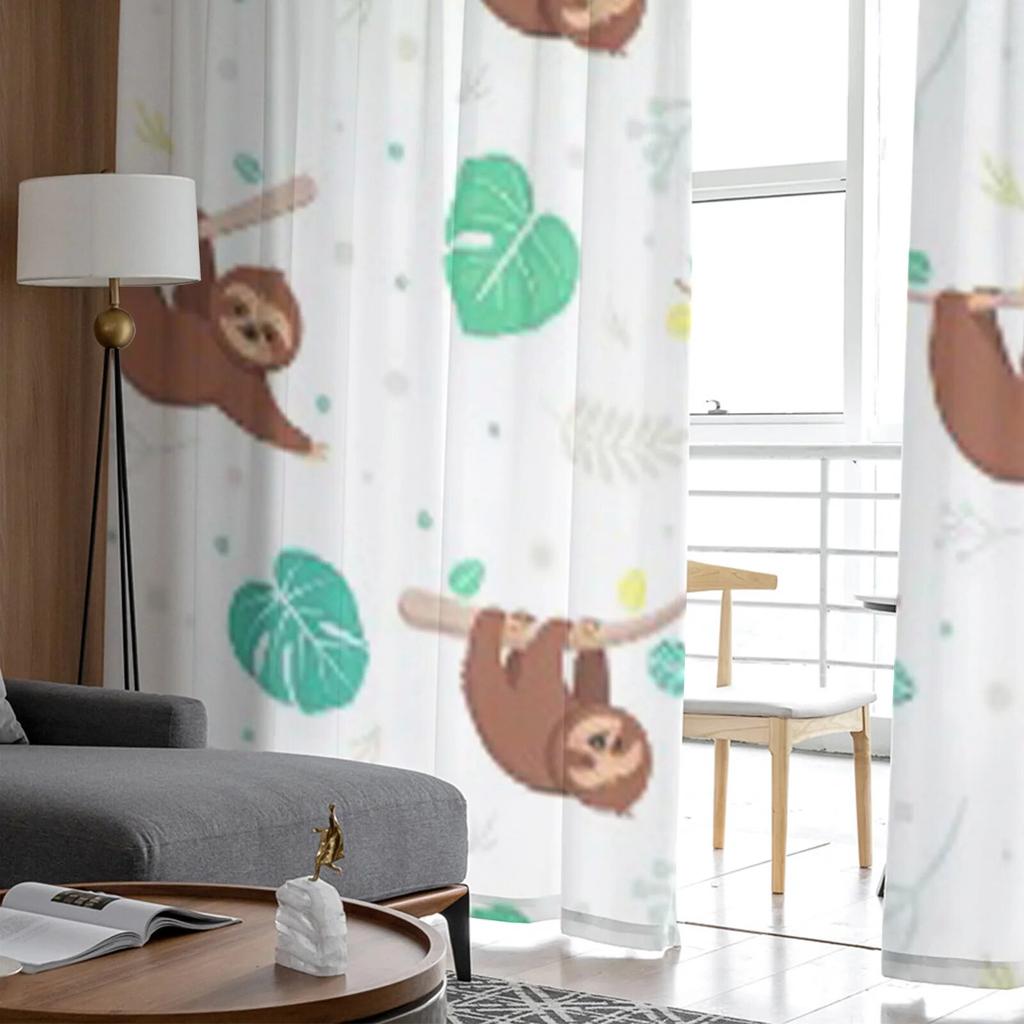 Tropical Leaves Sloths Sheer Curtains for Living Room Transparent Tulle Window Treatments Bedroom Kitchen Home Decor Veil Drapes