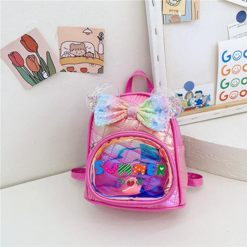 Lovely Soft Pu Material Kids Backpack With Shiny Sequins For School And Play