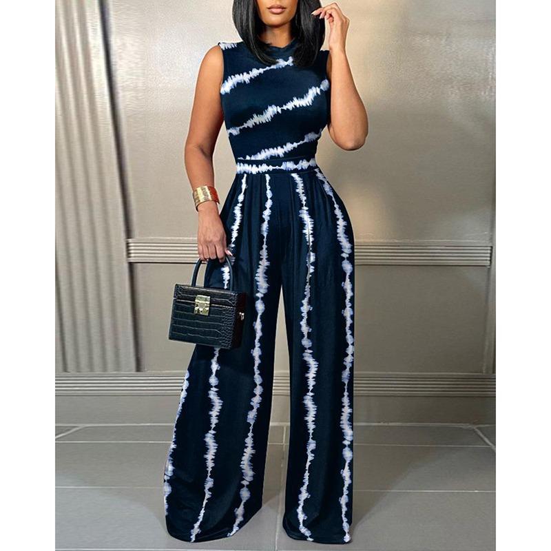 Новые весенне-осенние повседневные брюки, тонкий комбинезон без рукавов с принтом для женщин