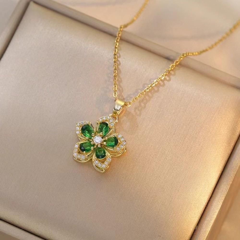 Crystal Zircon Pendant Necklace Shiny Petal Gold Necklace Rotatable Flowers Choker Date Night