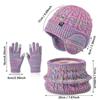 Fleece Lined Kids Earflap Beanies Warm Touchscreen Gloves 4-10Y Knit Ski Hat  for Boys and Girls