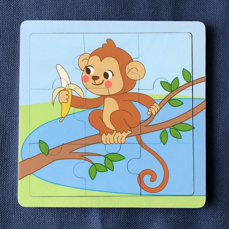 Latest 9 Piece Set Wooden Puzzle Toy Learning Cognitive Educational ideal for Toddlers Cartoon Animals Vehicles Baby Toddler Board Children Gift Idea