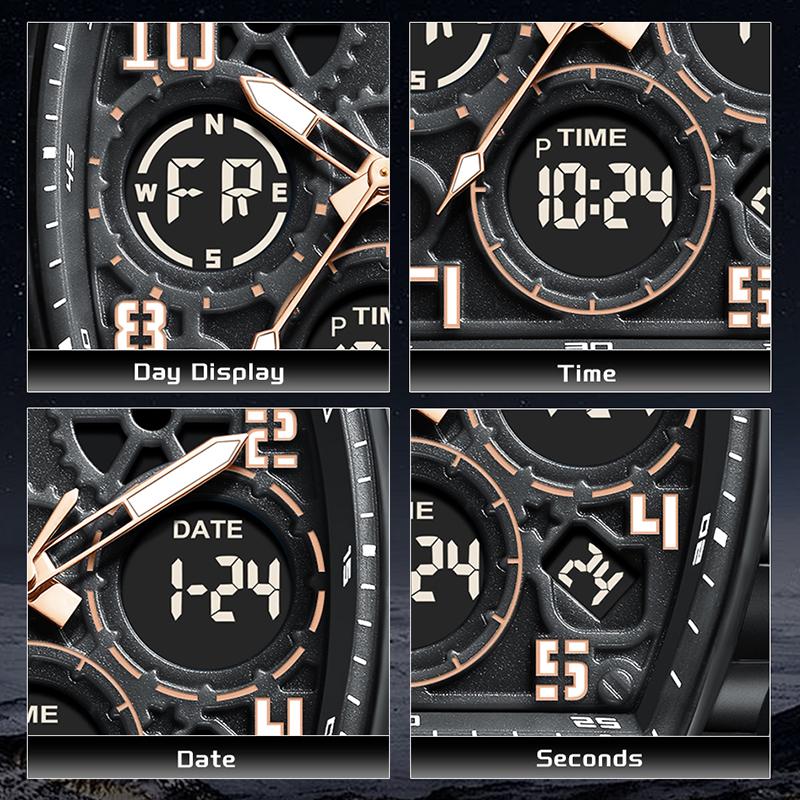 FOXBOX Top Brand Luxury Watches Men Dual Display Military Watch Luminous Waterproof Clock Business Casual Quartz Mens Wristwatch
