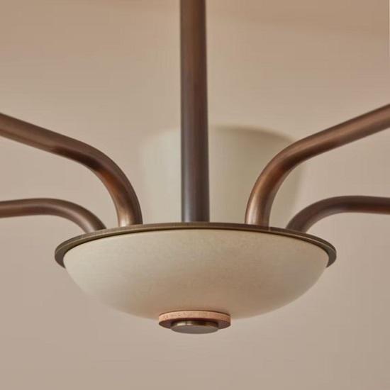 1950s Mid-Century Modern Brass Chandelier | Handmade Wooden Ball 5 Arms Italian Modern Ceiling Pendant | Stilnovo Brass Ceiling Fixture