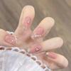 24 Pcs Short Ballet Pearl Glitter Pile Diamond Fake Nails Fashion Pink Nail Pieces Diamond Wear Nail Pieces