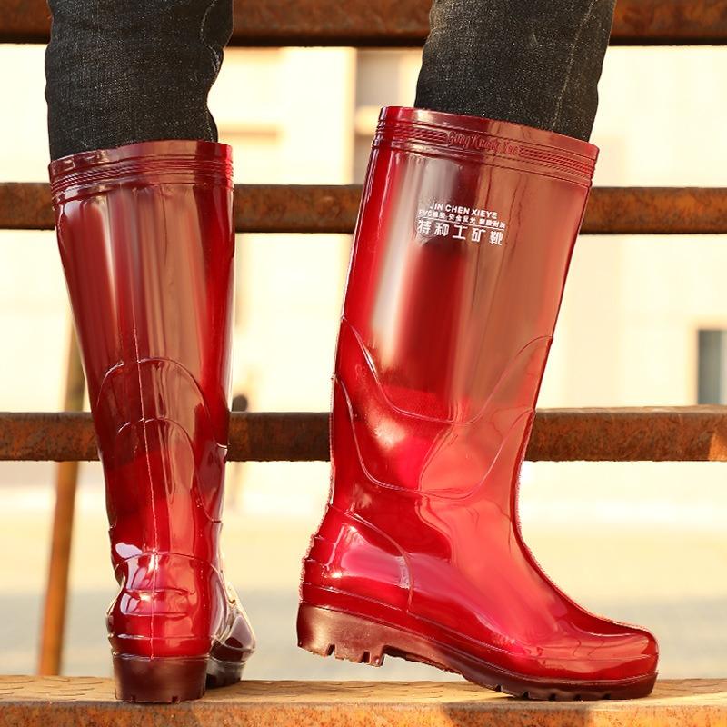 Tall tube quick-drying brown men's rain boots long tube thickened yellow new material no mesh rain shoes summer quick-washing water boots rubber shoes