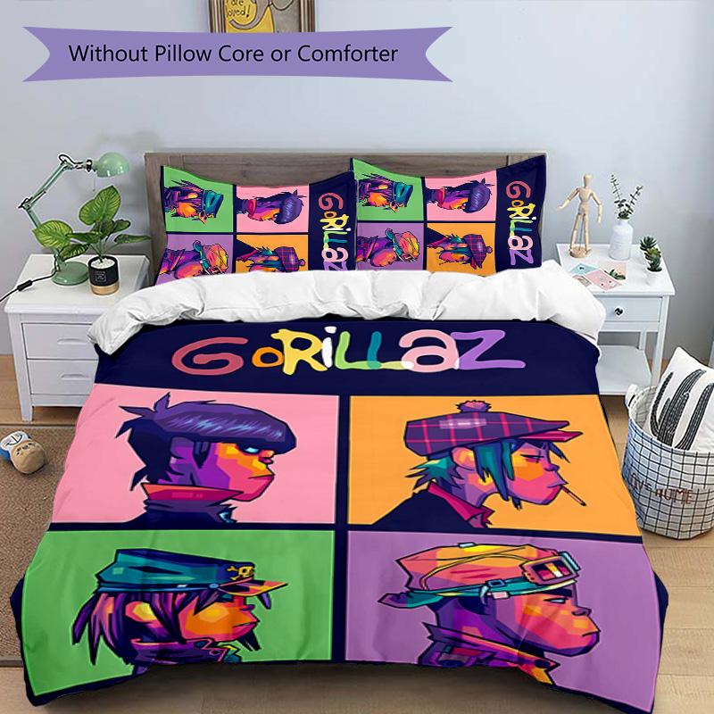 3pcs Gorillaz band pattern bedding set duvet cover set includes duvet cover &pillowcases, perfect all season bedroom decoration & gift