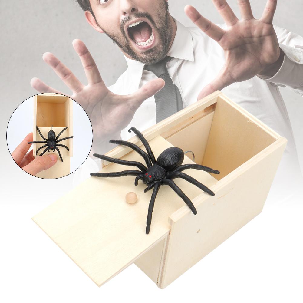 Trick Spider Смешная пугающая коробка Деревянная скрытая коробка Качественная шутка Деревянная пугающая коробка Веселая игра розыгрыш Трюк друг Офисные игрушки