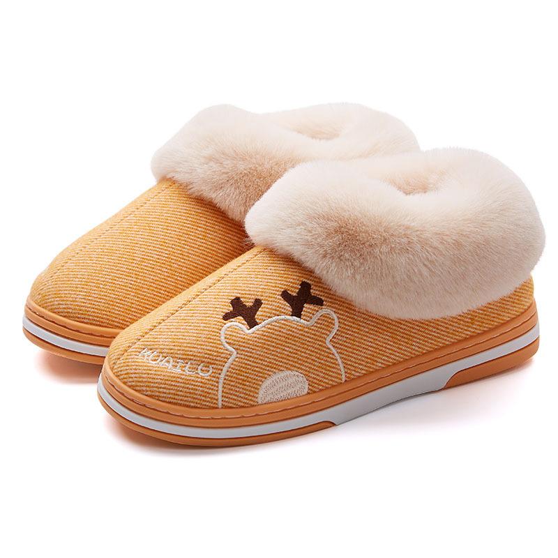 Fashion Comwarm Indoor Warm Plush Slippers For Women Men Winter Fashion Furry Slippers Flully Cotton Slides Home Non-Slip Bedroom Shoes