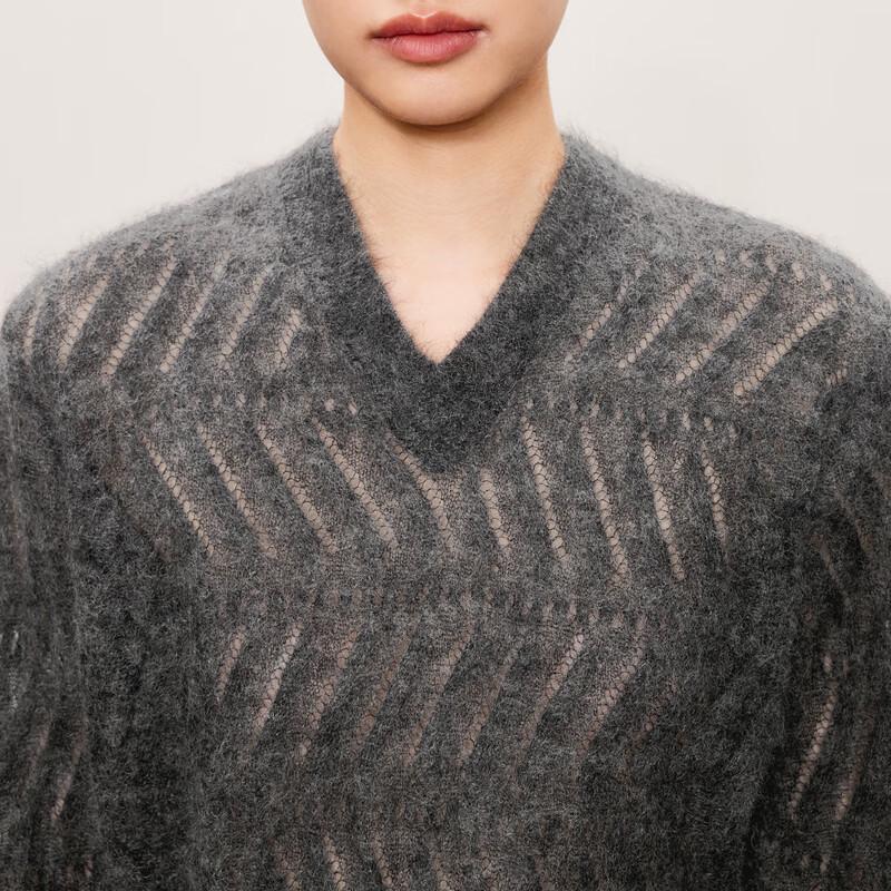 Свитер женский пуловер с V-образным вырезом и длинными рукавами из мохеровой смеси