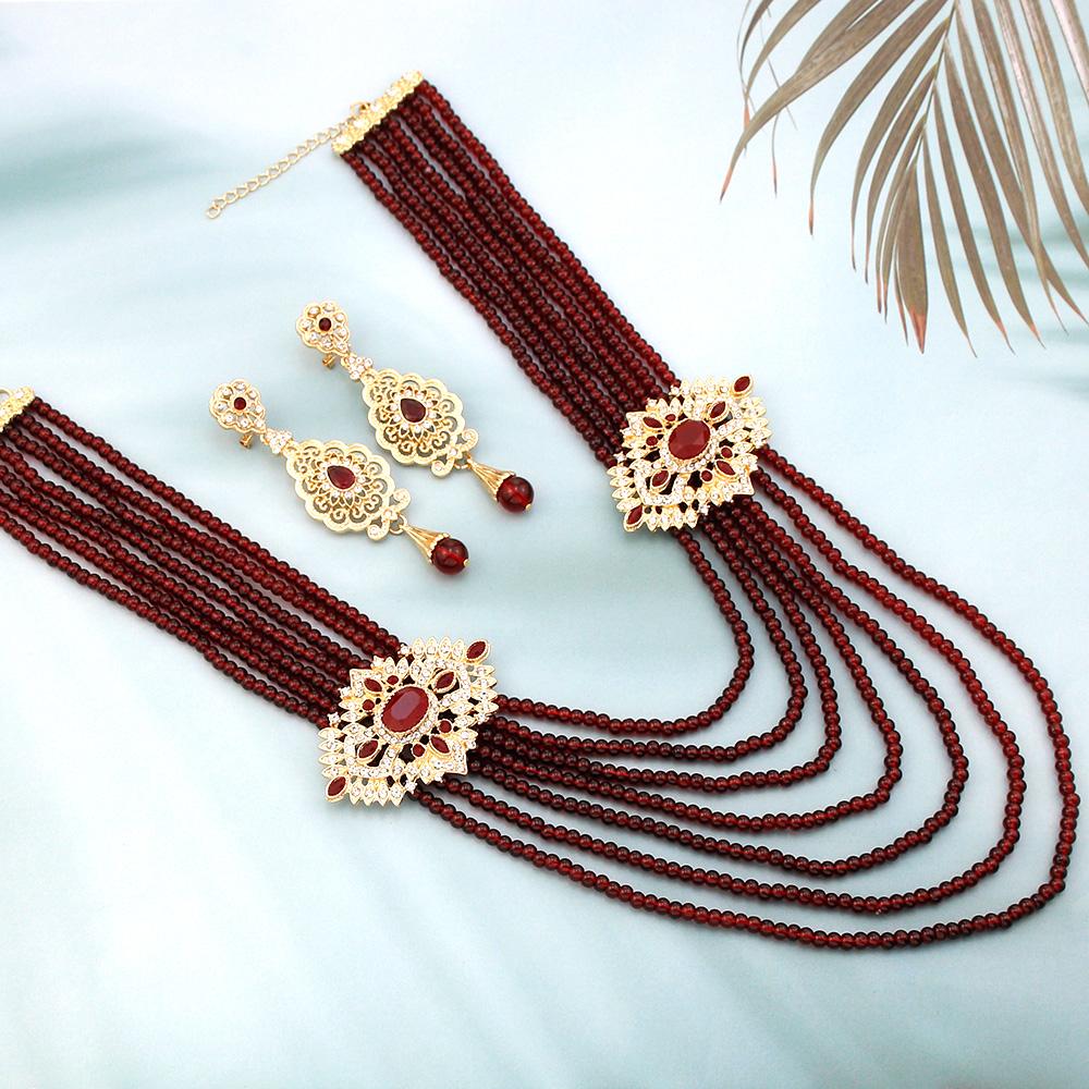 Золотое ожерелье из бисера для женщин, длинная многослойная цепочка с кристаллами, ожерелье невесты, свадебные украшения