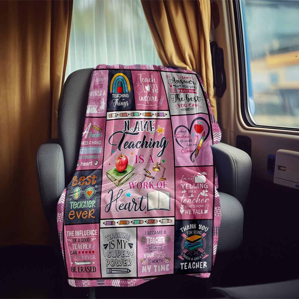 Teaching Is A Work Of Heart Customize Your Name Rv Blanket Comfortable Soft Lightweight Multipurpose Blanket For Travel Camping Picnics Sofas Rvs Beds