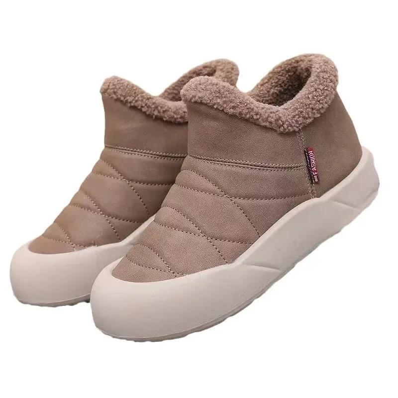 Женские утепленные теплые короткие плюшевые водонепроницаемые зимние ботинки тренд зима новые слипоны ботильоны женские нескользящие на платформе хлопковые ботинки