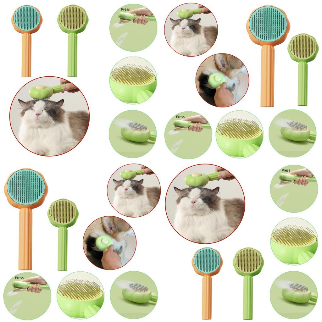 New Sunflower Pet Grooming Brush Self-cleaning, Curved Teeth, And Resin Protection For A Gentle, Spa-like Experience