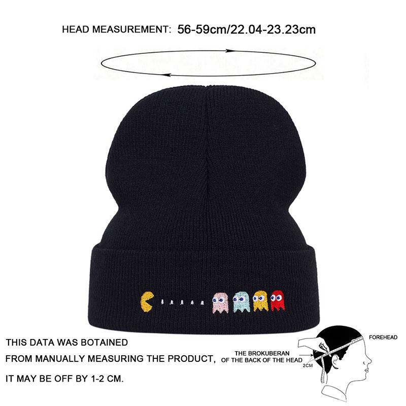 Little Embroidery Bean Eating Monster Knitted Hat Winter Outdoor Warm Hats Cycling Windproof Cap Beanies Caps