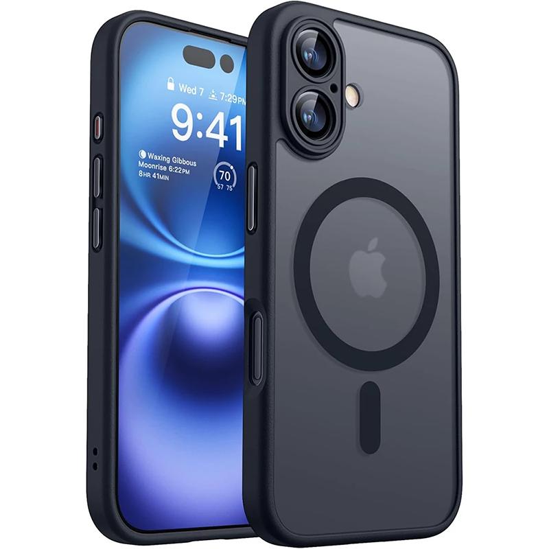 Магнитный роскошный противоударный чехол-броня Magsafe для iPhone 16 15 14 13 Pro Max Plus Для беспроводной зарядки Матовый полупрозрачный ПК для повседневного использования