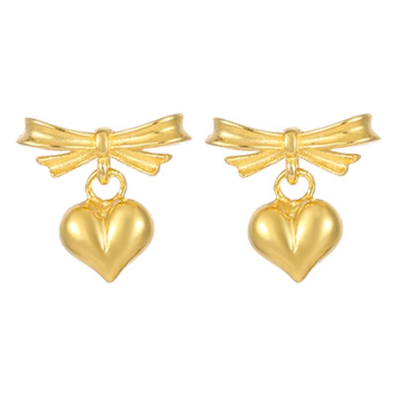 Серьги Banyan Tree S925 Серебро Бант Сердце - Корейский Стиль, Высокий Класс, Дизайн Милой Девушки