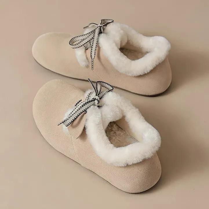 WTEMPO Хлопок Большой Размер Однотонные Мягкая Подошва Туфли с Бантом Женские Повседневные Осенне-Зимние Теплые Плюшевые Туфли-Слипоны
